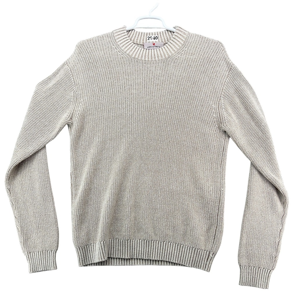 Hallstatt Mens Large Crewneck Sweater Tan Cream Marled Ribbed Knit Pullover